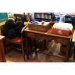 Mahogany three drawer side table and 19th Century mahogany elbow chair (2)