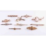 A COLLECTION OF TEN VICTORIAN AND CONTEMPORARY GOLD BAR BROOCHES, to include a cameo set brooch,