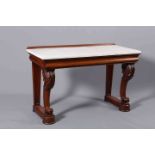 A WILLIAM IV MAHOGANY AND MARBLE TOPPED CONSOLE TABLE,