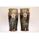 A LARGE PAIR OF ART NOUVEAU ROYAL DOULTON STONEWARE VASES,