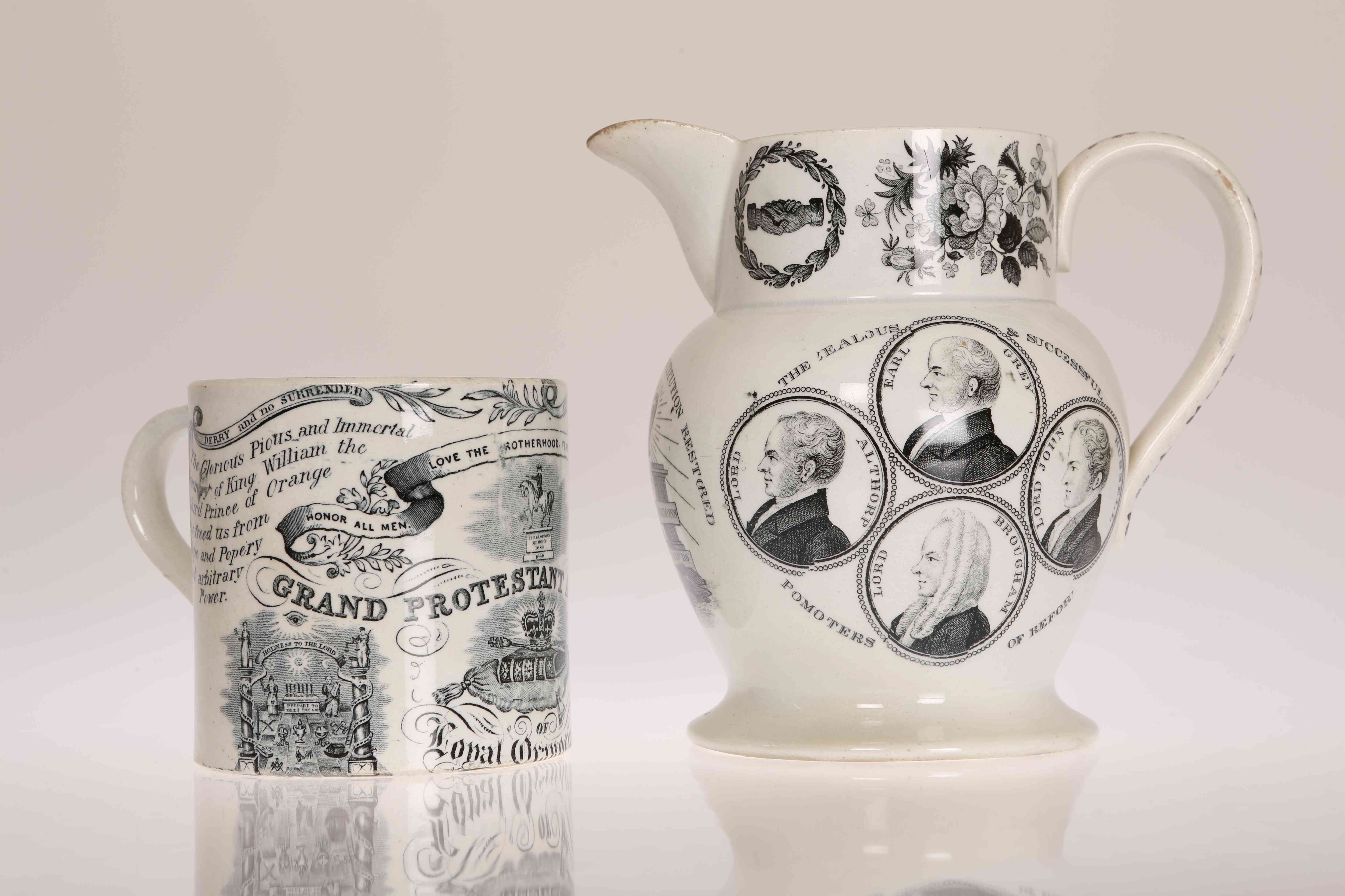 A WILLIAM IV GLAMORGAN POTTERY JUG COMMEMORATING THE "ROYAL ASSENT TO THE REFORM BILL'' 7 June 1832,