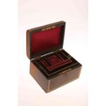 A VICTORIAN GILT AND TOOLED LEATHER VANITY BOX, rectangular,