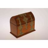 A LATE 19TH CENTURY BRASS BOUND WALNUT STATIONERY BOX, with dome top.