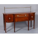 A LATE 19TH CENTURY MAHOGANY AND SATINWOOD CROSSBANDED BREAKFRONT SIDEBOARD IN GEORGE III STYLE,