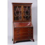 A GEORGE III MAHOGANY AND SATINWOOD INLAID BUREAU BOOKCASE,