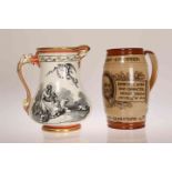 A SAMUEL ALCOCK ROYAL PATRIOTIC JUG, of inverted baluster form, with lion head and scroll handle,