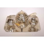 A SILVER "BLOSSOM" TEA SERVICE BY GEORG JENSEN, comprising rectangular tray, teapot,