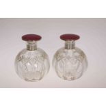 A PAIR OF GEORGE V SILVER AND ENAMEL SCENT BOTTLES, Adie Bros, Birmingham 1923,