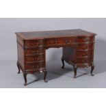 A 19TH CENTURY MAHOGANY AND LEATHER INSET DESK BY HINDLEY & SONS,