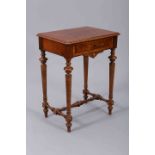 A VICTORIAN BURR WALNUT SEWING TABLE,