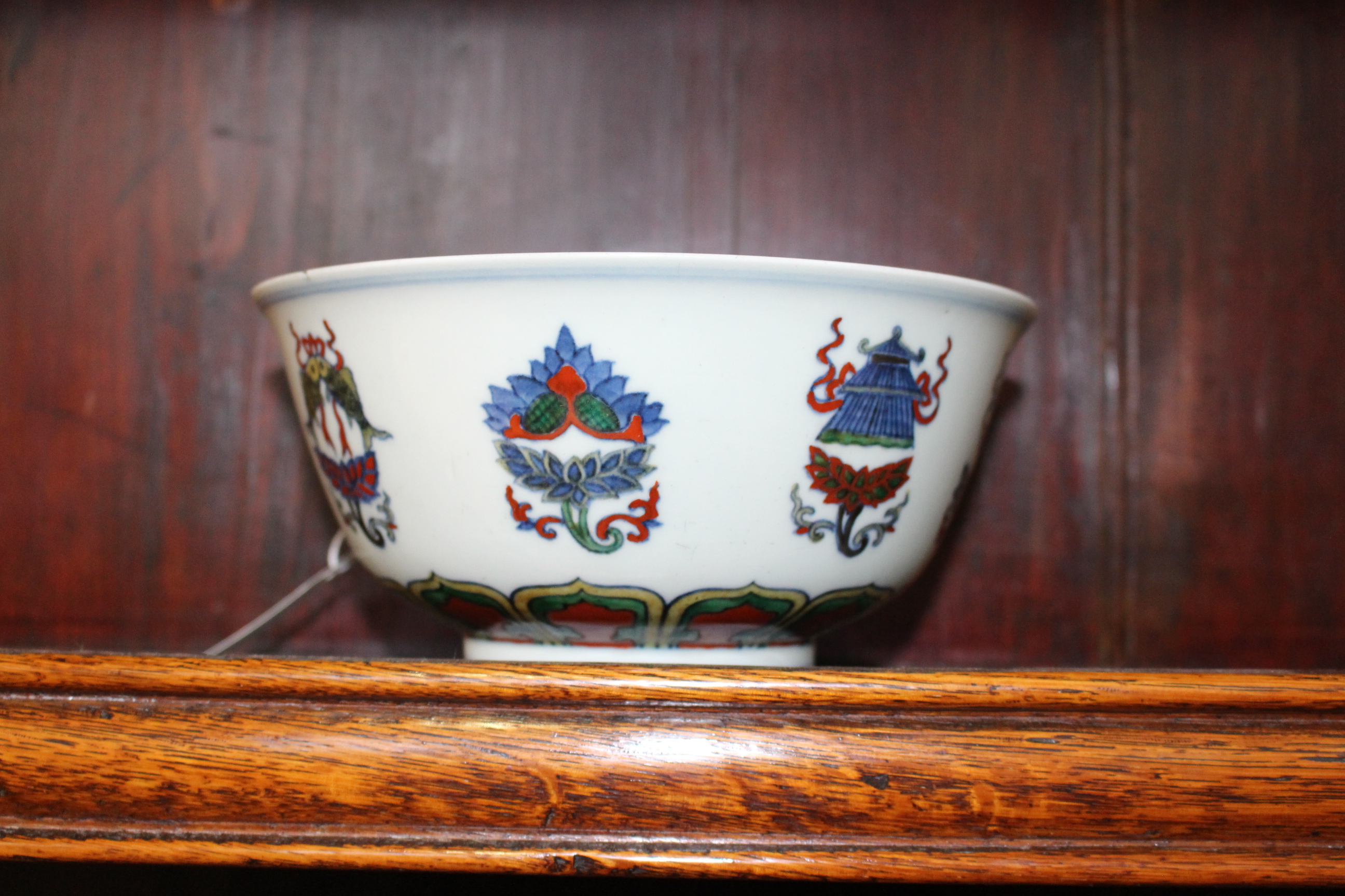 A CHINESE DOUCAI BOWL, circular, enamel painted, blue painted mark. 8.5cm by 17. - Image 2 of 7