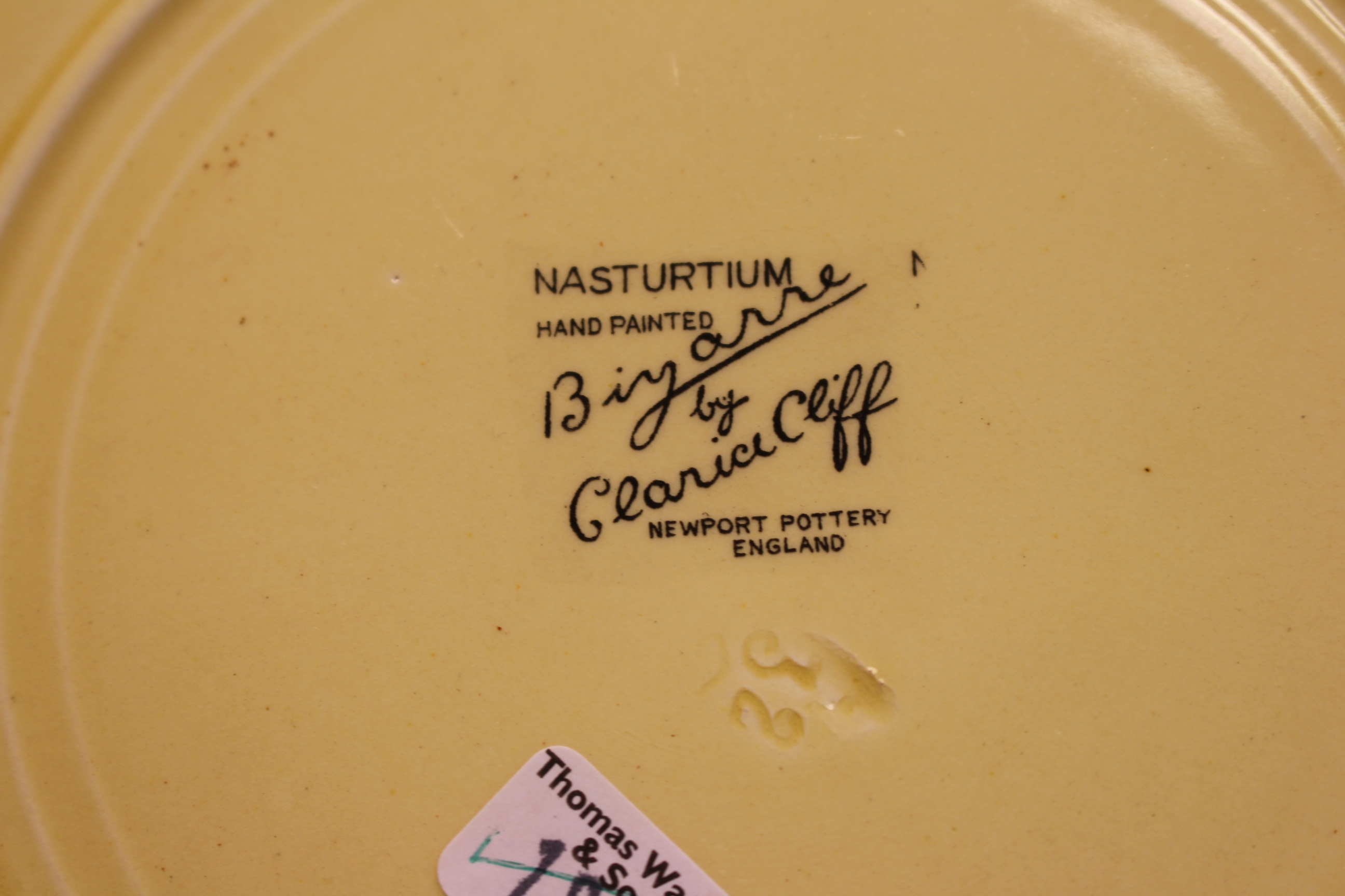 A CLARICE CLIFF "NASTURTIUM" PLATE, printed factory marks to base and incised no. 32. - Image 2 of 4