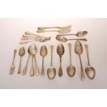 A COLLECTION OF 18TH CENTURY AND LATER SILVER FLATWARE, including a pair of London table spoons,