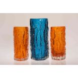 THREE WHITEFRIARS GLASS BARK VASES, DESIGNED BY GEOFFREY BAXTER,