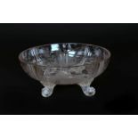 A BOHEMIAN 19TH CENTURY ETCHED GLASS BOWL, with four compartments, engraved with a retriever, swan,