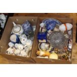 Two boxes of ceramics and glass including Ringtons, USSR polar bear, Hummel figures,
