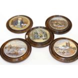 Five mounted Victorian pot lids