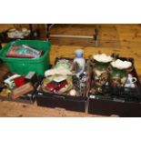 Four boxes including Victorian and later ceramics, model cars, toys,