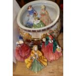 Four Royal Doulton figures, Wedgwood figure,