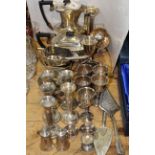Collection of silver plate including pair of Cohr candle holders