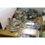 Collection of silver plate including pair of entree dishes