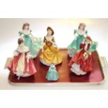 Three Royal Doulton figures together with three Coalport figures (6)