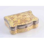 AN 18TH CENTURY YELLOW GROUND ENAMEL BOX, of shaped rectangular form,