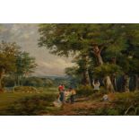 ENGLISH SCHOOL (19TH CENTURY), ON THE NATURE TRAIL, unsigned, oil on canvas, framed.