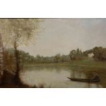 ATTRIBUTED TO ALEXANDRE LOUIS JACOB (1876-1972), MAN IN A PUNT, oil on board, framed.