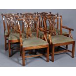 A SET OF EIGHT BEVAN FUNNELL REPRODUX MAHOGANY DINING CHAIRS IN CHIPPENDALE STYLE,