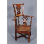 A GEORGE III MAHOGANY CORNER CHAIR,