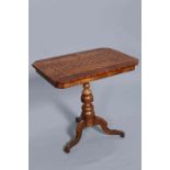 A SORRENTO WARE TRIPOD TABLE, 19TH CENTURY, the rectangular top with rounded corners,