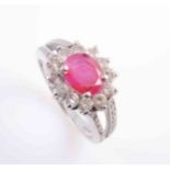 A RUBY AND DIAMOND RING,