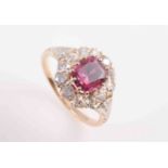 A RED SPINEL AND DIAMOND RING, CIRCA 1880-1890,