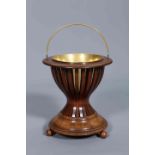 A LATE VICTORIAN STRING INLAID MAHOGANY JARDINIERE, with brass liner and swing handle,