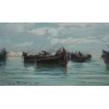 DE TOLUIS, ADRIATIC FISHERMEN AND BOATS, signed gouache,