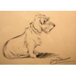 LUCY DAWSON (FL. 1936-1958), STUDY OF A TERRIER, charcoal sketch, signed, framed.