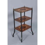 A SMALL FRENCH MARQUETRY ETAGERE, 19TH CENTURY, of three tiers,