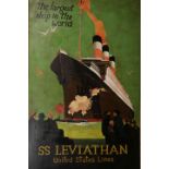 SS LEVIATHAN, UNITED STATES, signed with monogram, large panel. 134cm by 86.5cm .