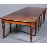 A LARGE MAHOGANY DINING TABLE, 19TH CENTURY AND LATER, the ends with rounded corners,