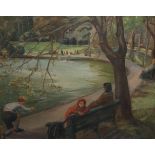 MARY GWENLLIAN GIBSON (1911-1966), AT THE PARK, signed and dated 1946 lower right, oil on canvas,