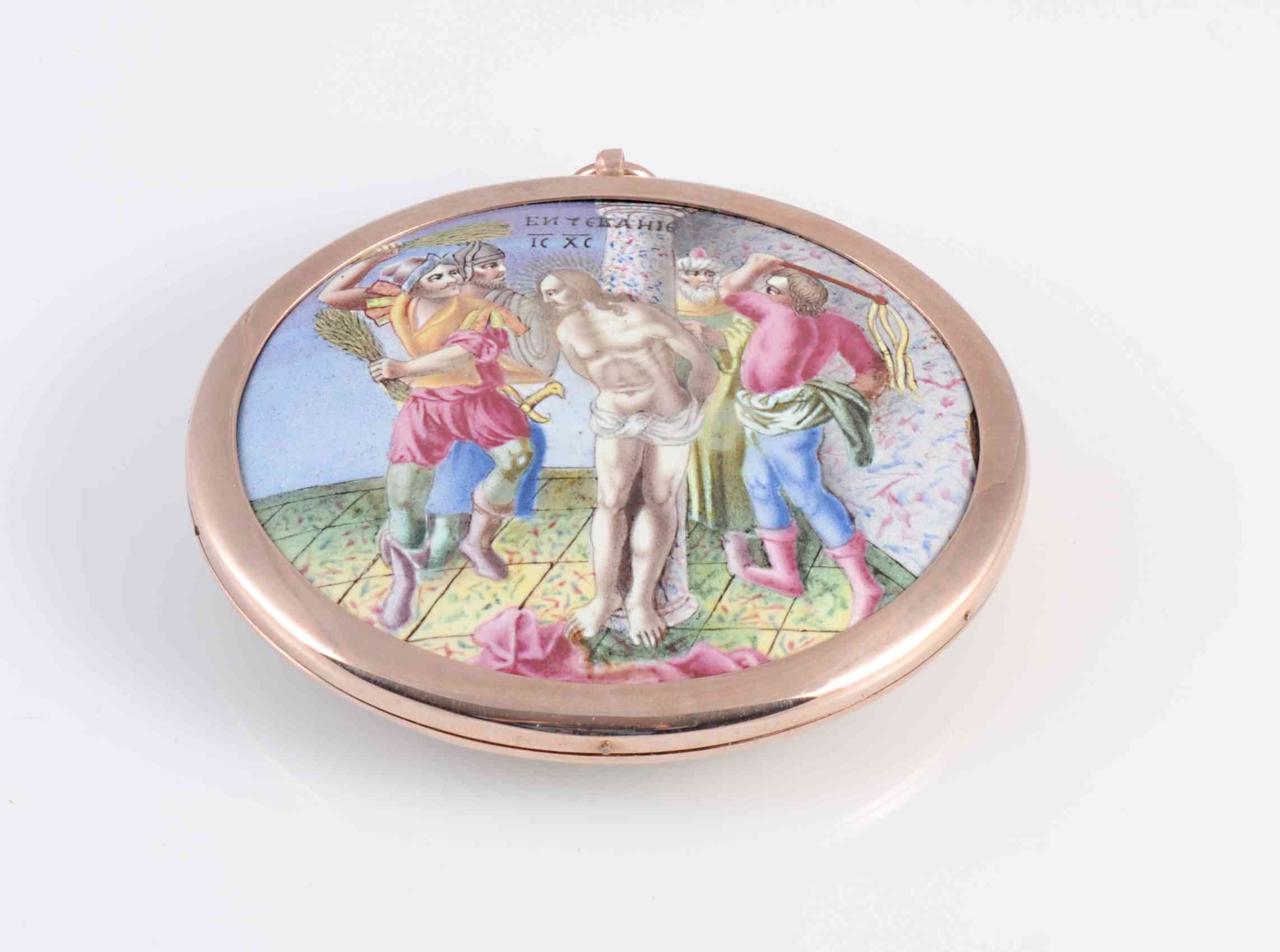 A DOUBLE SIDED ENAMEL MINIATURE PAINTED WITH SCENES FROM THE PASSION OF CHRIST,