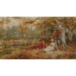 JOHN EYRE (1850-1927), ROSALIND, CELIA AND TOUCHSTONE IN THE FOREST OF ARDEN, signed lower left,