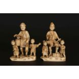 A PAIR OF JAPANESE MEIJI PERIOD IVORY SECTIONAL OKIMONOS,