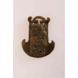 A CHINESE SPINACH COLOURED BUCKLE, anchor shaped and carved. 7.