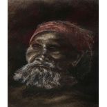 MICHAEL JAMES MOSS, PORTRAIT OF AN ABORIGINAL TRIBESMAN, coloured chalk, pencil and charcoal,