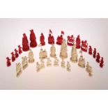 A CANTONESE IVORY CHESS SET, probably late 19th Century, the complete set of carved,