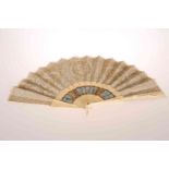 A FINE 19TH CENTURY CARVED IVORY, PAINTED AND LACE FAN, the ivory signed Alexandre,