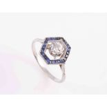 AN ART DECO SAPPHIRE AND DIAMOND RING,