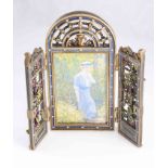 A JAY STRONGWATER ENAMEL AND "JEWELLED" TRIPTYCH PICTURE FRAME,